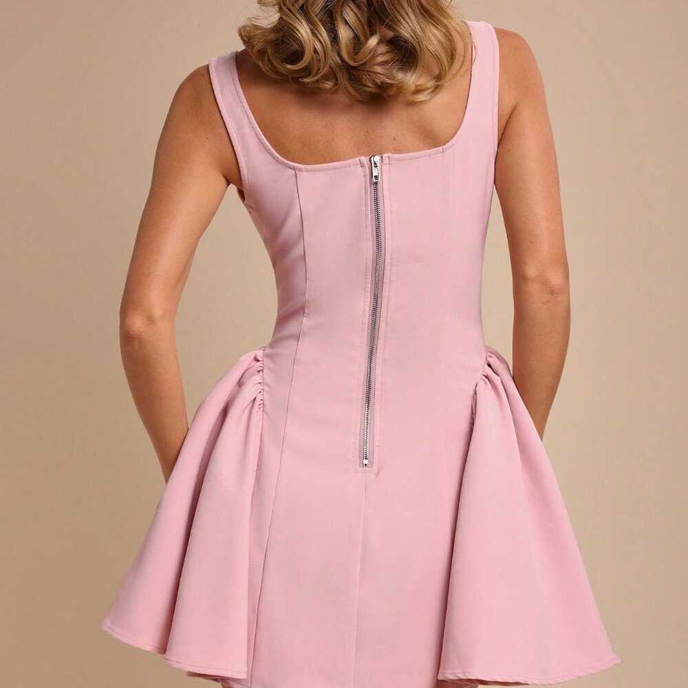 Pink Elegant Women's Minimalist Sleeveless Mini Dress - Picture 2 of 7